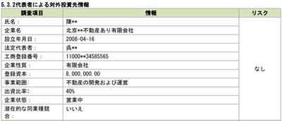 代表者による対外投資先情報(イメージ)