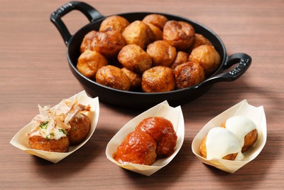 たこ焼きは、定番のたこ焼きソースに加え、チーズフォンデュソース、トマトハラペーニョペッパーの3種類のソースでお楽しみいただけます。