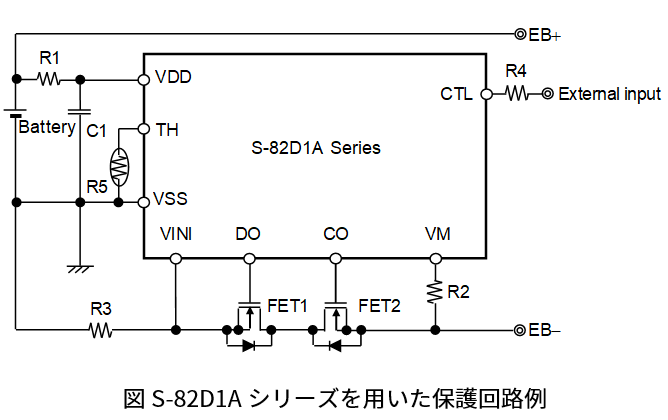 S-82D1Aシリーズを用いた保護回路例