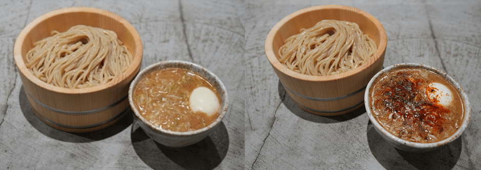 白玉つけ麺(左)、柚七味つけ麺(右)