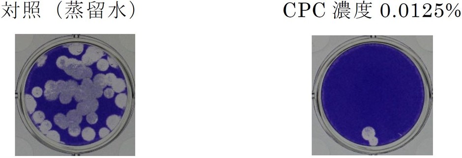 図２　CPCを５分間曝露した時のA型インフルエンザウイルス（H3N2）不活化の様子 （プラーク法＊＊）