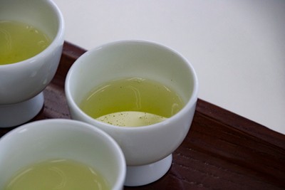 高級な日本茶で確認する事が出来る　毛茸(もうじ) と呼ばれる新茶葉を優しく守っている、葉の毛の写真。