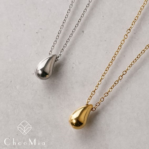 【18K】ニュアンスドロップモチーフステンレスネックレス