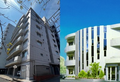 東日本橋防音実証施設外観＆既存防音集合住宅外観