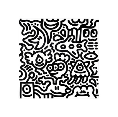 Mr.Doodle「Black & White #18」キャンバス・アクリル　100.0×100.0cm　落札予想価格300～400万円