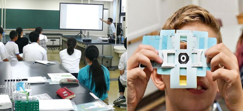 (左)昨年の同イベントの様子、(右)手作り顕微鏡