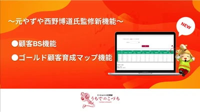 【元やずや西野博道氏監修新機能！】当社が提供するBtoC特化型CRMツール「うちでのこづち」にCRMの成果を図る新たな指標【顧客BS機能/ゴールド顧客育成マップ機能】リリース