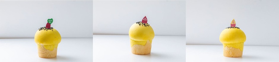 左:ほっくりいもあんぱん 中央:ほっくりいもあんぱんホイップ 右:ほっくりいもあんぱんバタークリーム 各380円