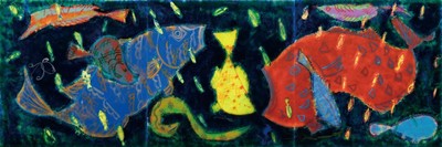 ガラス絵「魚たち」